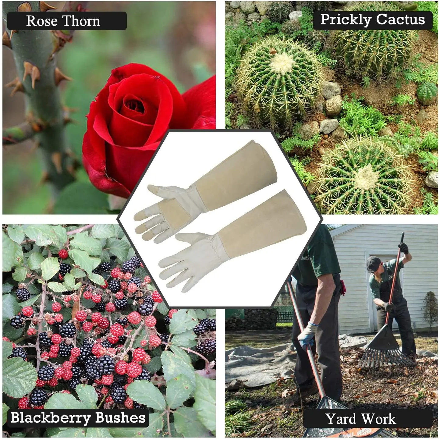 HANDLANDY Breathable Durability Gauntlet Ladies Garden Gloves Rose Pruning Gloves Pigskin Leather Garden Gloves