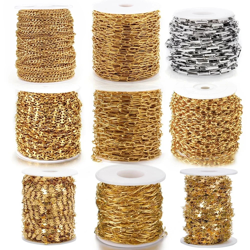 Stainless Steel Body Chain Spool Roll By Meter 18K Gold Plated Stainless Steel Chains DIY For Jewelry Findings Making Supplies