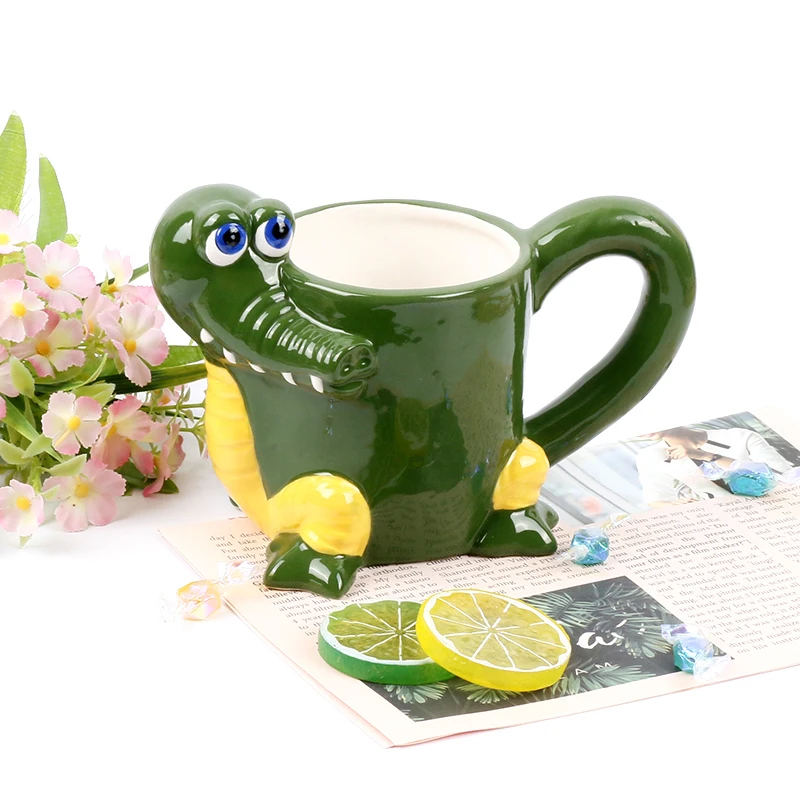 Handmade creative cute milk coffee mugs factory custom 3d animal mug crocodile shape cup