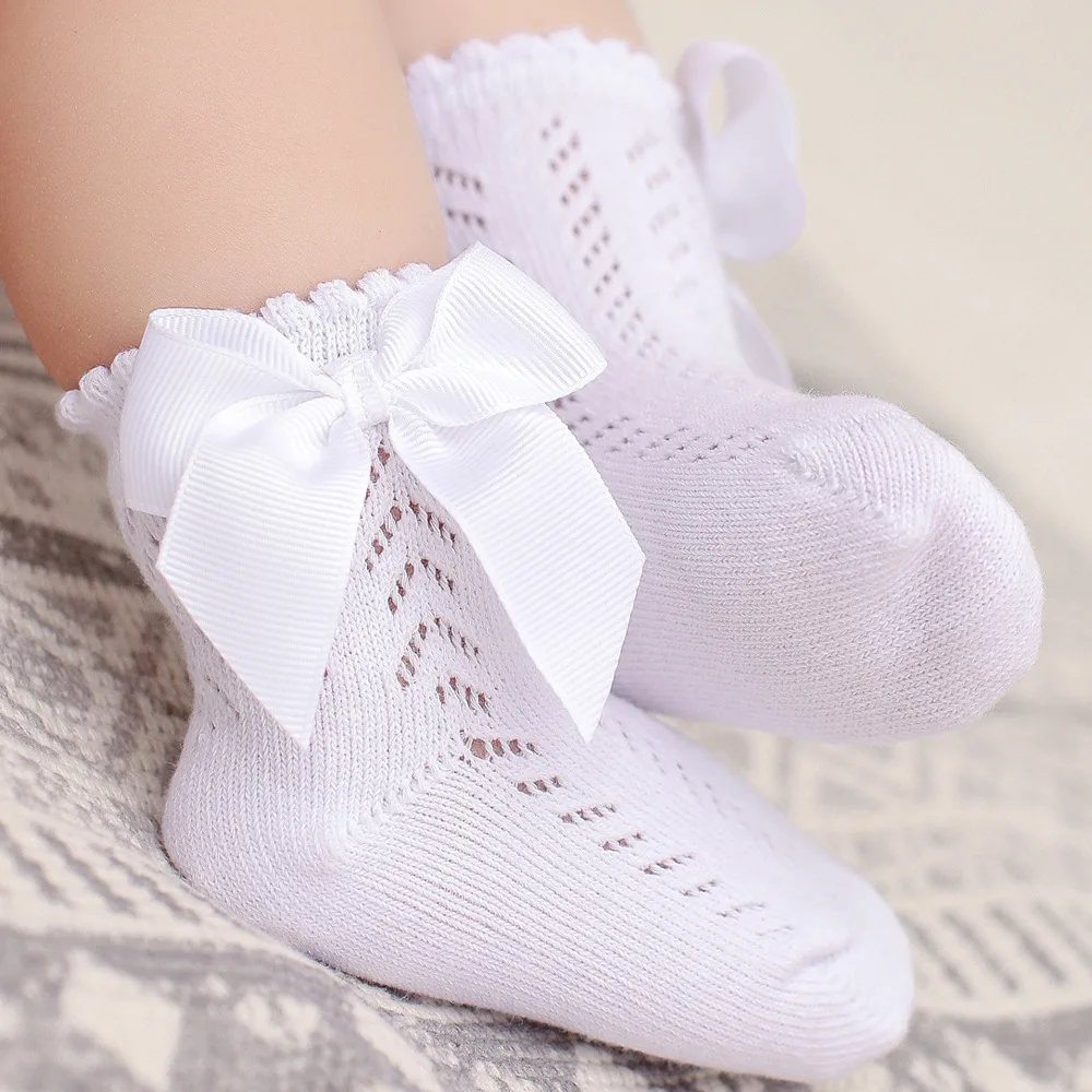  2021 New Arrivals spring summer Baby Girls Knit cotton hollow loop short Socks kids 0-5 Years children lace bow socks