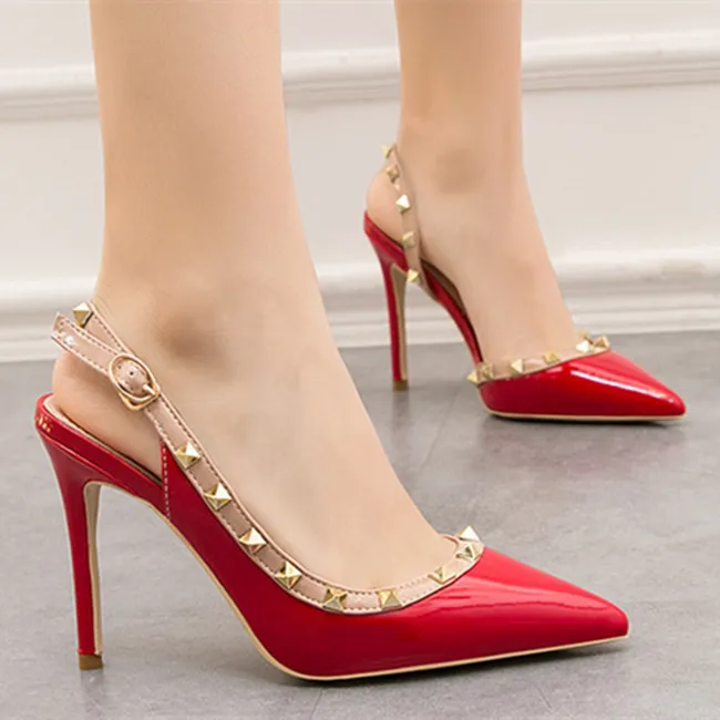 Luxury evening dress shoes high heels 10 CM buckle strap rivet high heels shoes bridal wedding shoes for women