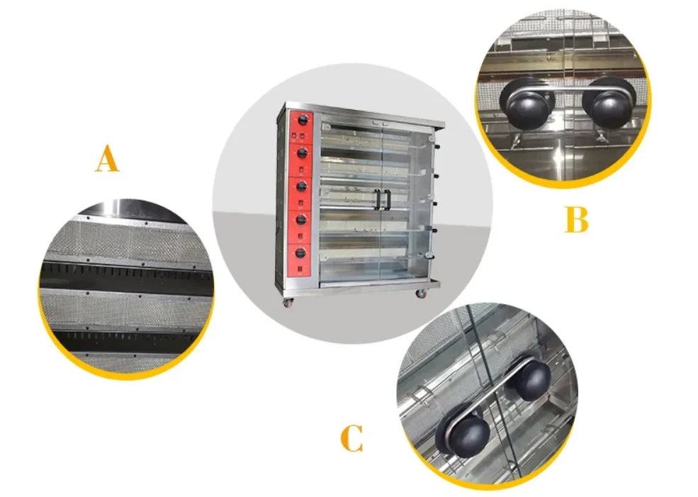 Kitchen Equipment Vertical Double Door Gas 2 To 9 Rods Commercial Roasted Chicken Rotisserie Machine Chicken Rotisserie Oven