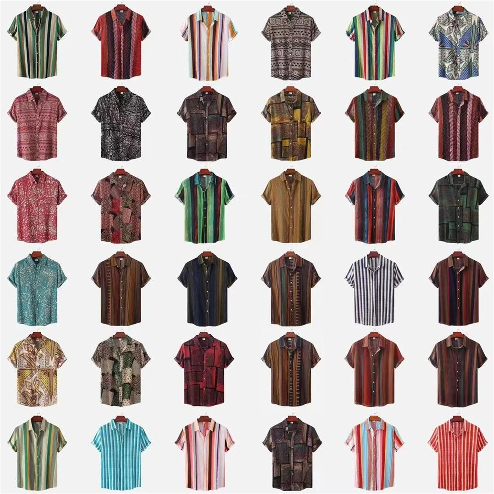 Free Sample Loose Fit Floral Plaid Short Sleeve Shirt 2023 Chemise Hawaienne Summer Shirts Men Printed Hawaiian