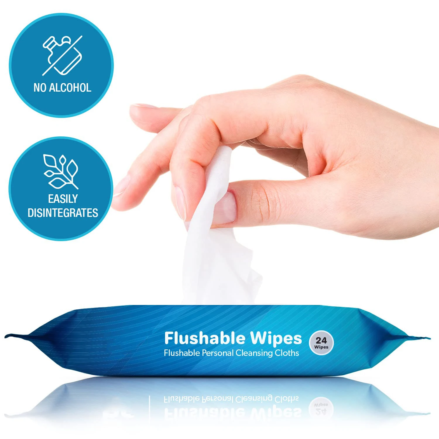 24 Wipes Natural Plant Based Anti-bacterial Single Flushable Wet Wipes For Sensitive Skin