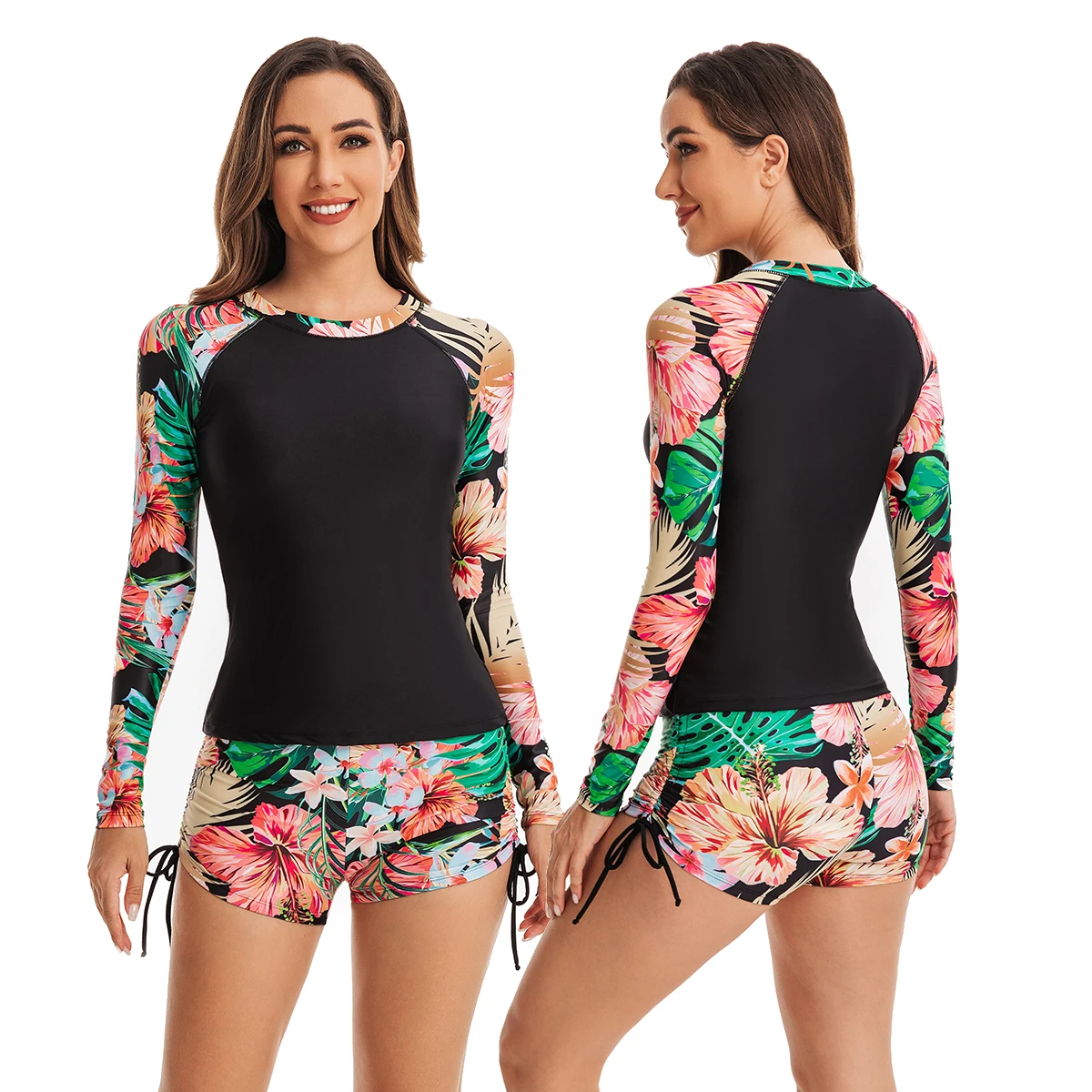 AOSHILI 2022 Print Swimsuit Bathing Suit One Piece Swimwear Women Back Zipper Long Sleeve Sport Diving Surfing Suits Wetsuits