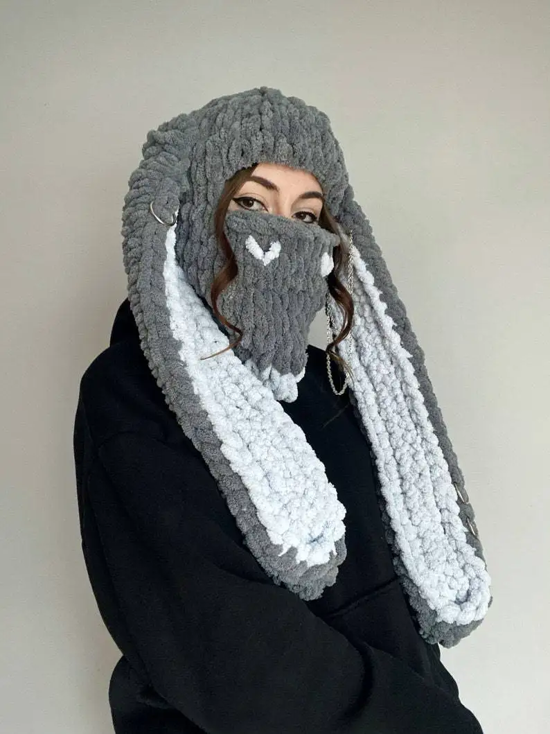 HZM-24439 Crochet bunny hat Frog Ski snowboard mask Helmet Balaclava Knitted bunny balaclava for women