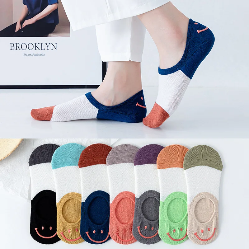Colorful cotton knit fun novelty non slip boat invisible woman no show socks