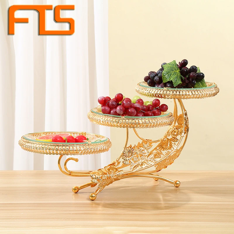 FTS cake stand party carrier base maker nordic dessert home snack 3 tier iron golden hotel fruit plate