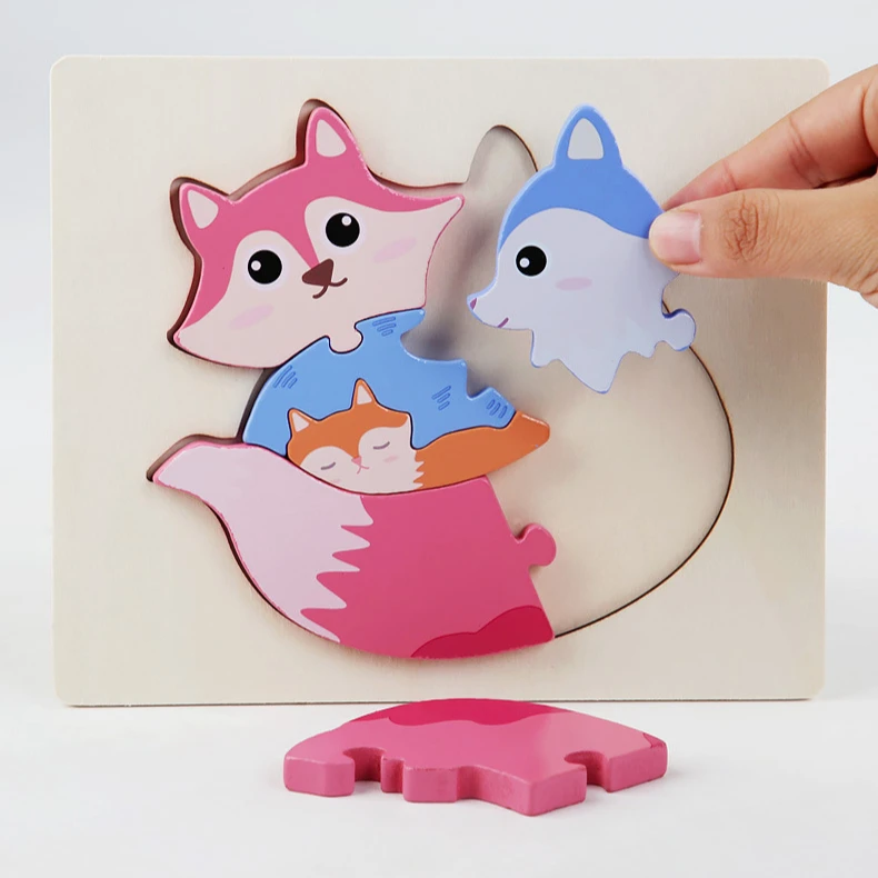3d Jigsaw Puzzles Wooden Toy Early Education Animal Three-in-one Parent-child Animal Puzzle Hand-eye Coordination Wooden Puzzle