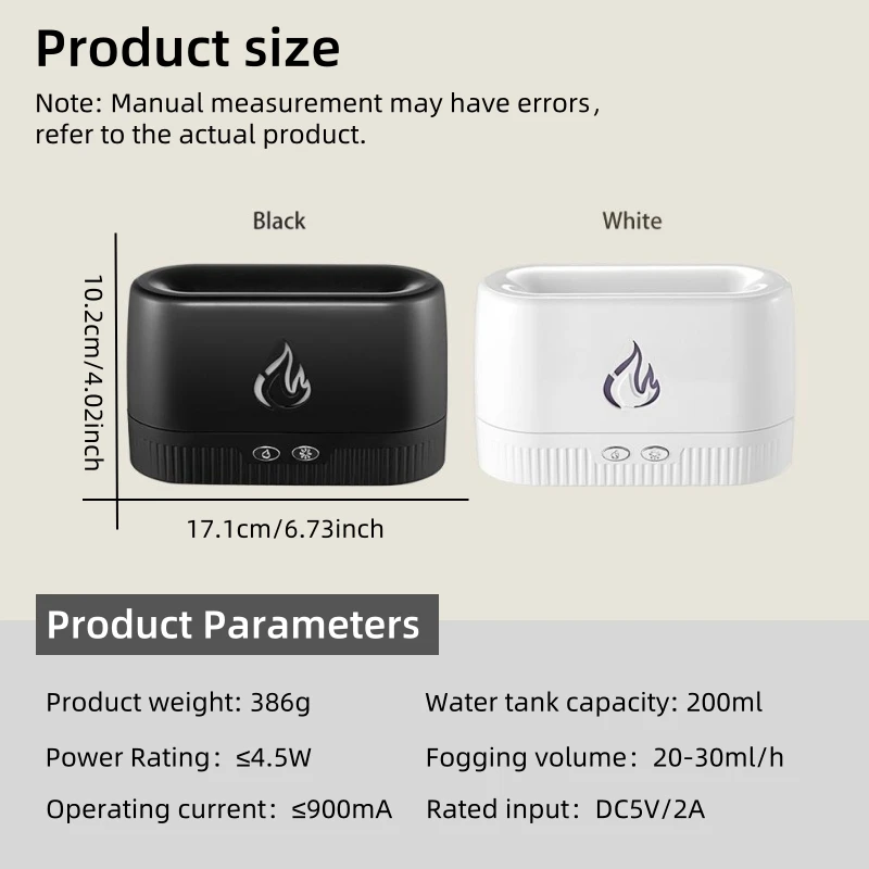 Best Sellers Flame Humidifier Diffuser 200Ml 3 In 1 Cool Mist Smart Home Ultrasonic Fire Flame Aroma Diffuser