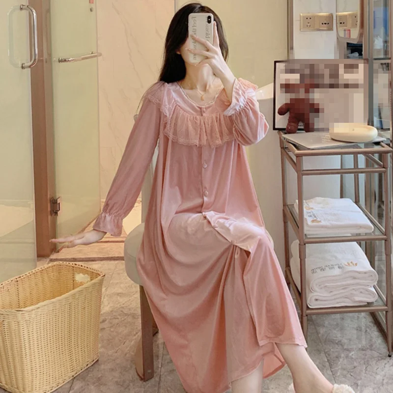 Оптовая продажа женская ночная рубашка с длинным рукавом одежда для сна длинная мягкая отдыха