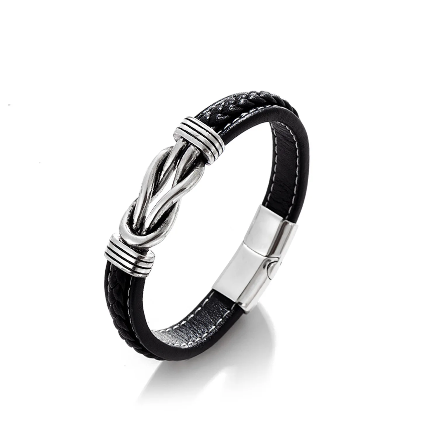 Creative Two Tune Stainless steel magnet buckle Leather Bracelet Love You Forever Mens Leather Bracelet Bangle Bracelet