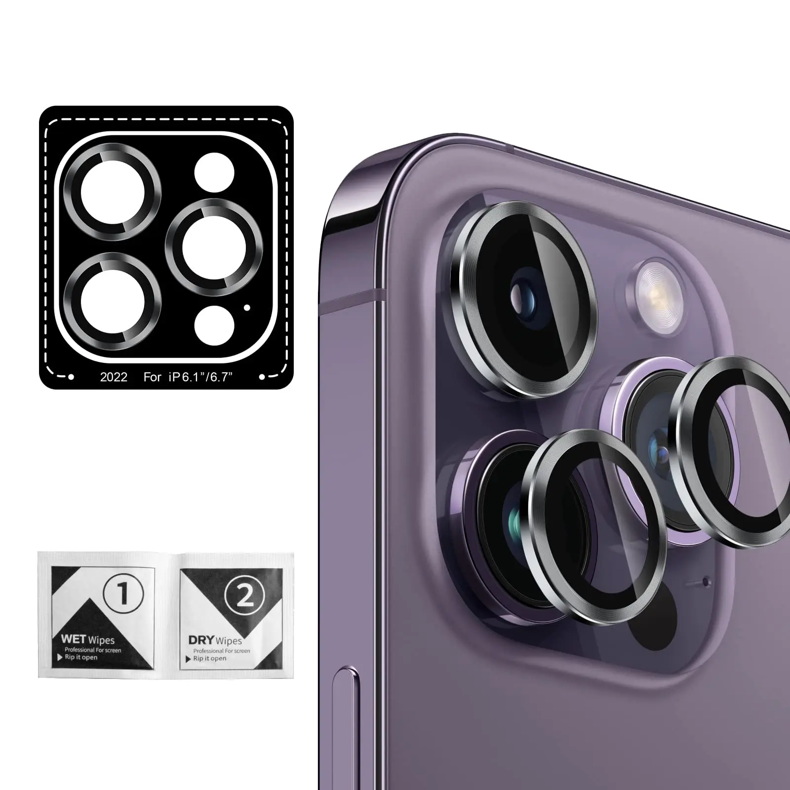 Easy Installation Lens Protective Cover Film for iPhone14 Pro/14 Pro Max Metal Ring Camera Screen Protector for iPhone 13 12