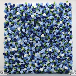 Royal Blue 3D Artificial Peony Hydrangea Cloth Flower Wall Rolling Up White Rose Fabric Floral Wall Party Wedding Backdrop Decor
