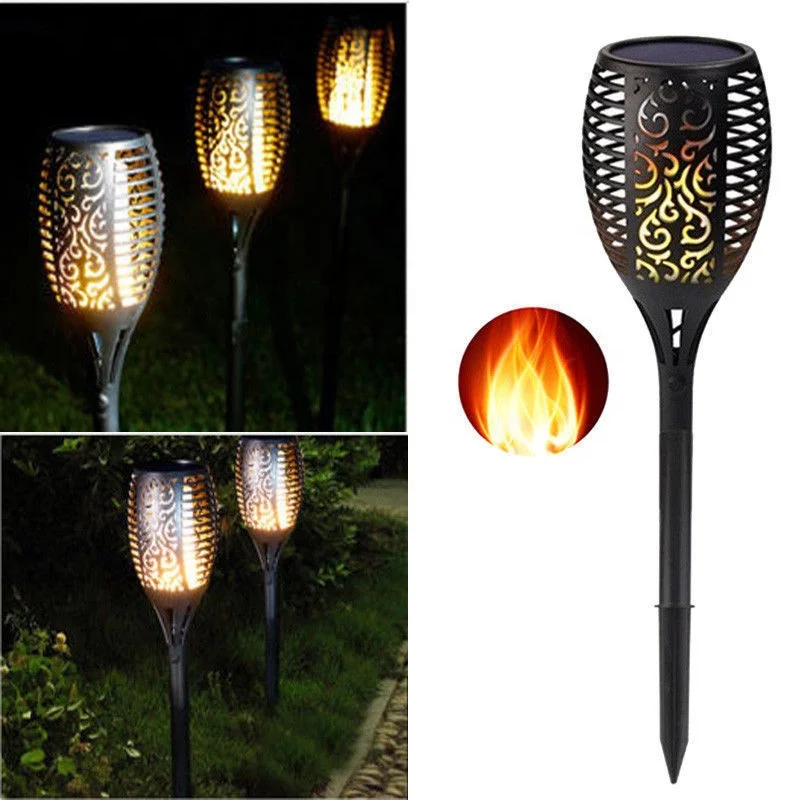 Torch Lights Lighting Solar Bamboo Tiki Torch Flame Warm LED Amber Flickering Light Landscape Solar Flaming Bamboo Torch