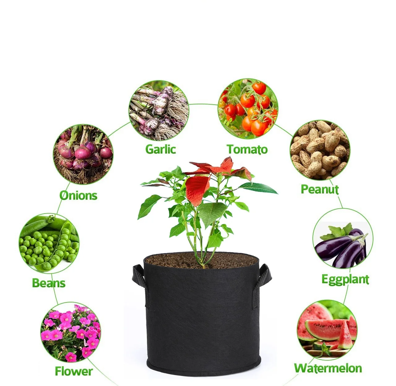 5-Pack 3 5 10 20 25 30 100 Gallon Felt Grow Bags Heavy Duty 300G Thickened Nonwoven Plant Fabric Pots with Handles