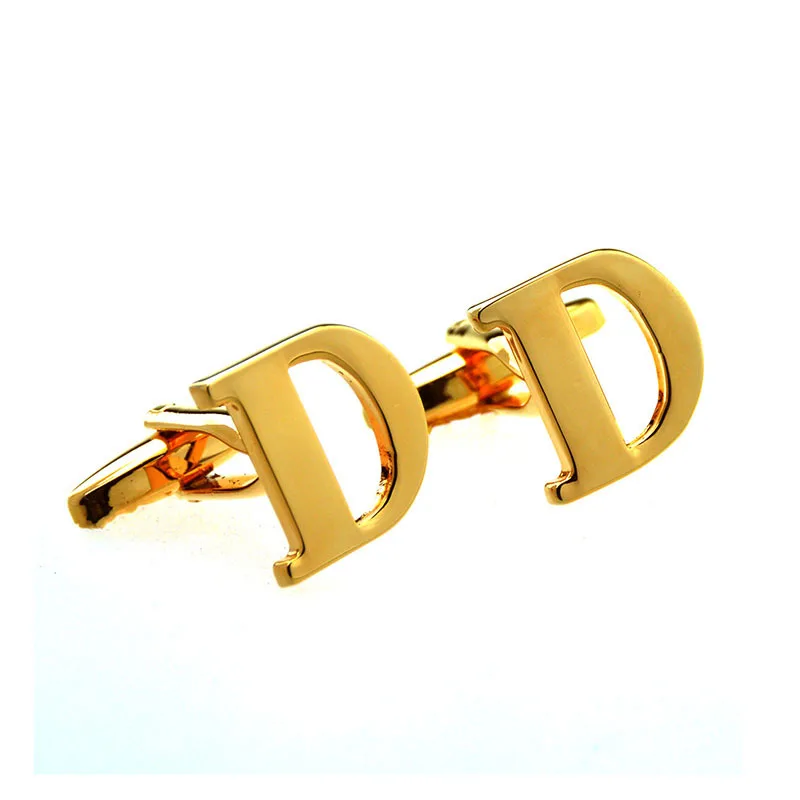 Luxury  Hot Sale 26 Letters English Alphabet A~Z Gold Simple Mens Jewelry Cufflink