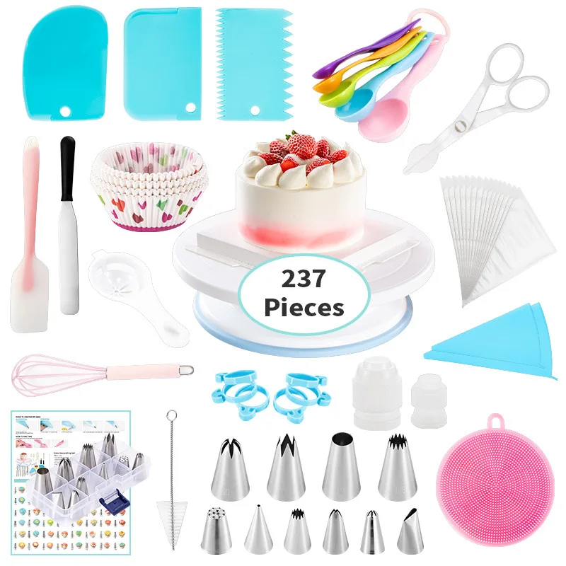 factory Bakeware Cake Decoration Accessories 237 Pcs Kit Turntable Set Baking Supplies Cake Decorating Kit Tip