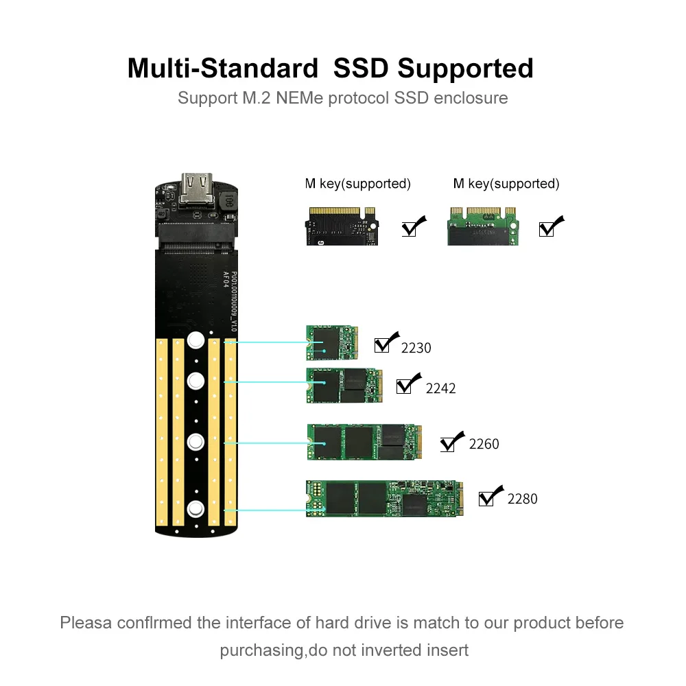 OEM Portable Transparent USB3.1 Type-C NVMe M.2 SSD Enclosure M KEY Transparent Hard Drive Box Type-C SSD case