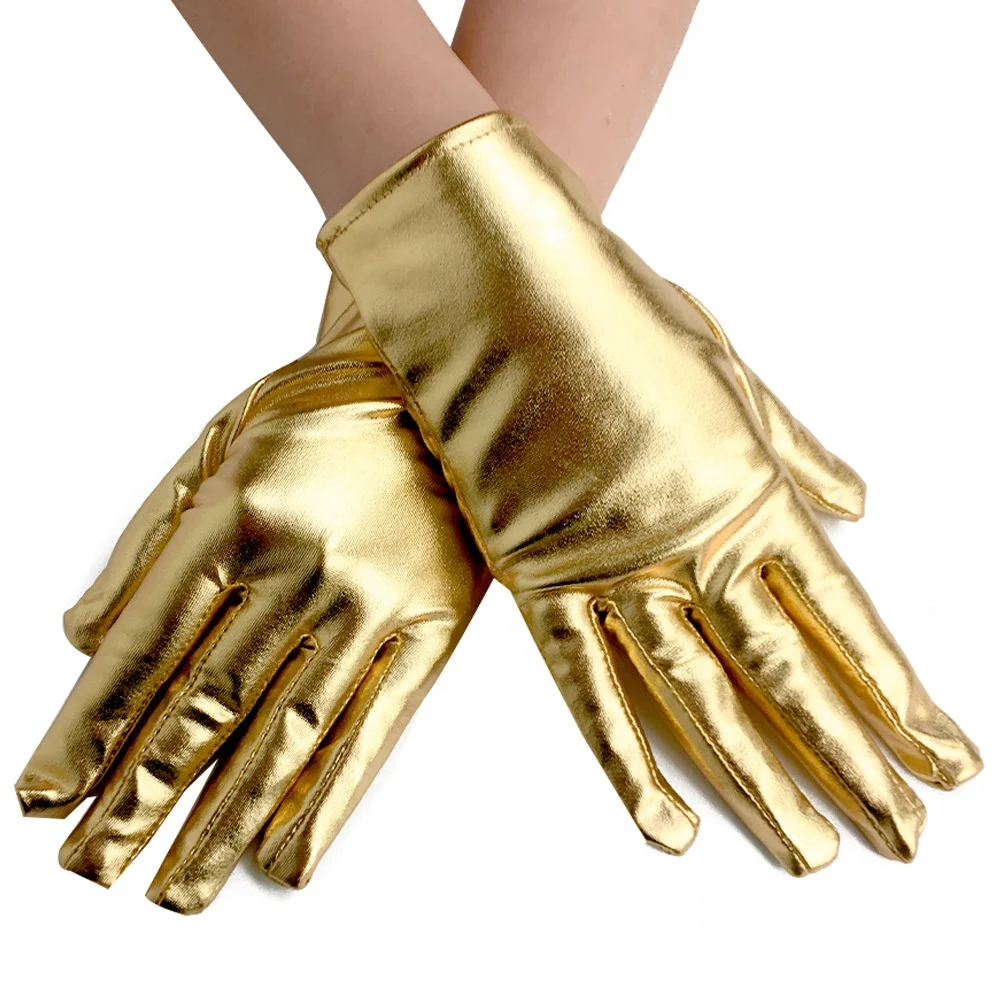 Leather PU Halloween Evening Dress Party Finger Gloves Shiny Black Stretch Glove