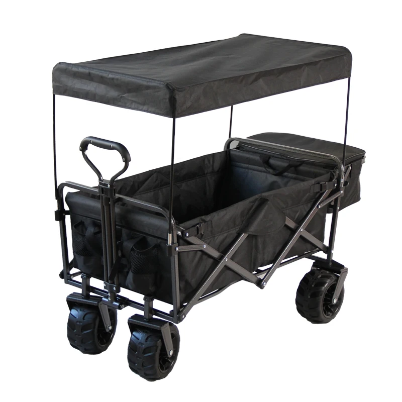 Multifunction Outdoor Wagon Barbecue Party Folding  Hand Push Wagon Camping Beach Folding Car