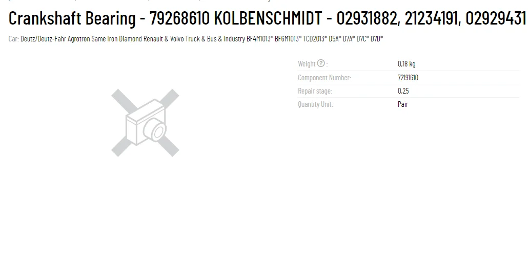 ORIGINAL KS Crankshaft Bearing main bearing 79268610 02931882 21234191 02929431
