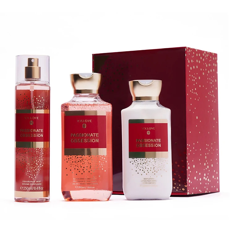 VL9062-7 250+236+295ml long lasting fragrance 3pcs shower gel body splash and body lotion set for women.