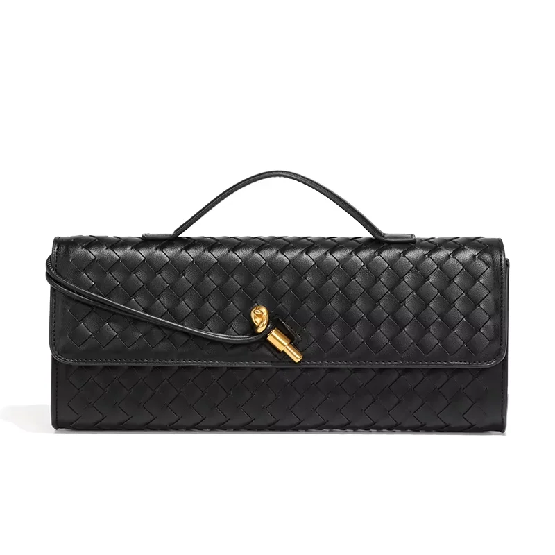 2024 High Quality Designer Handmade Woven Soft PU Leather Women Evening bags Ladies Horizontal Handheld or Crossbody Handbags