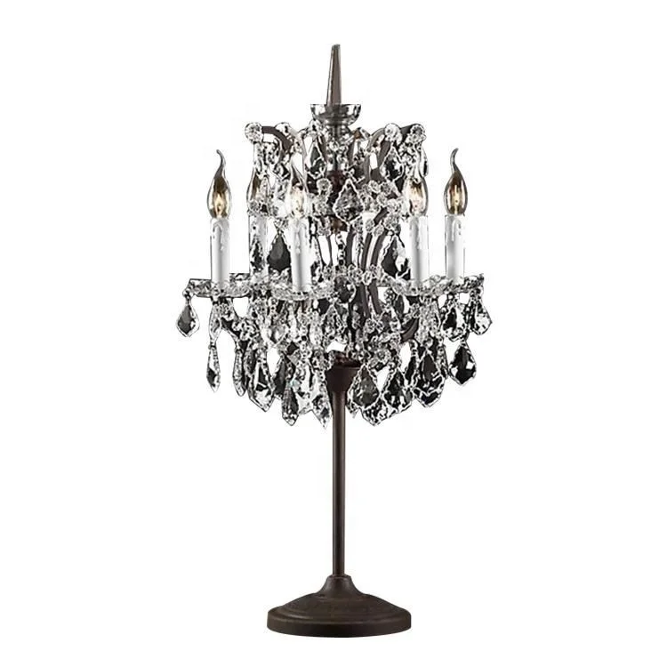 Rococo crystal desk chandelier lighting black iron clear K9 cristal table lamp decoration LED large desk lighting for dining