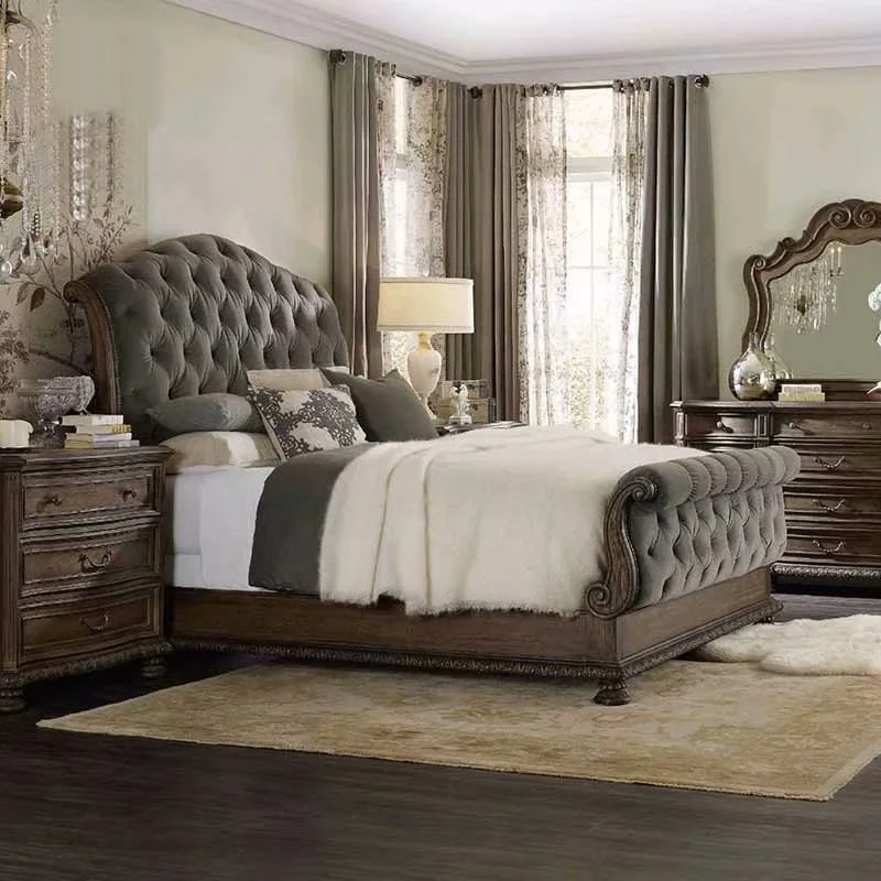 American style bedroom wood high-end double bed Custom furniture