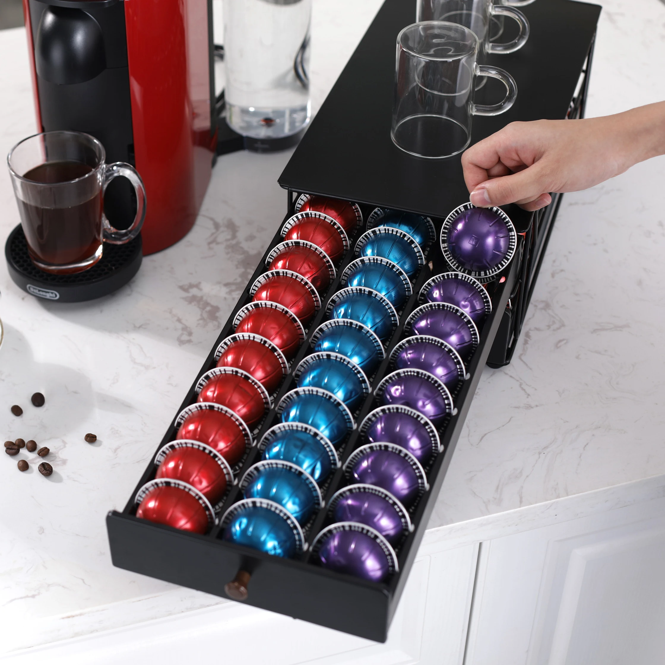 Двухуровневый 60 шт. металлический держатель для кофейных капсул Nespresso Vertuoline кухни двухслойный ящик в коробке домашнего использования
