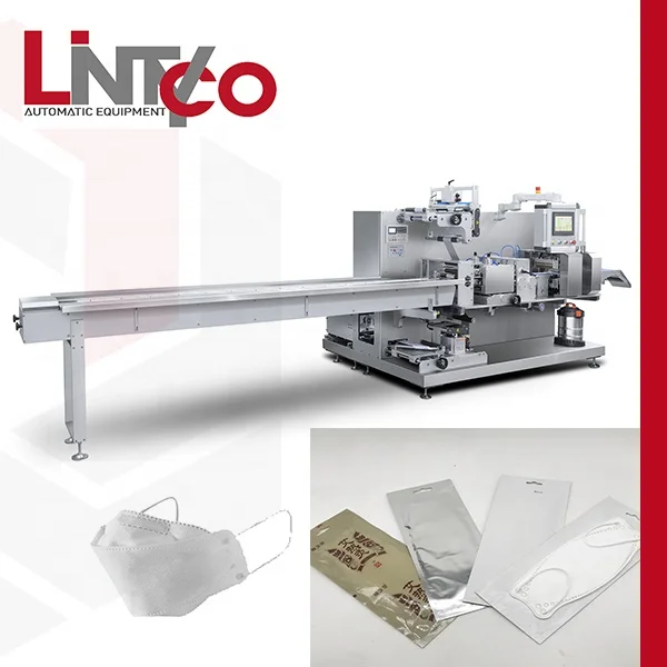 Automatic flowpack 100 bags/min KF94 fish shape face mask pillow 4 sides sealing packing machine