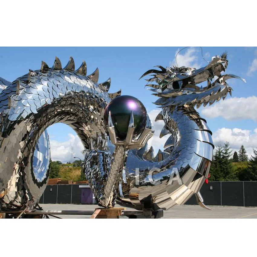 High Polished Silver Stainless Steel Large Metal Dragon Sculpture