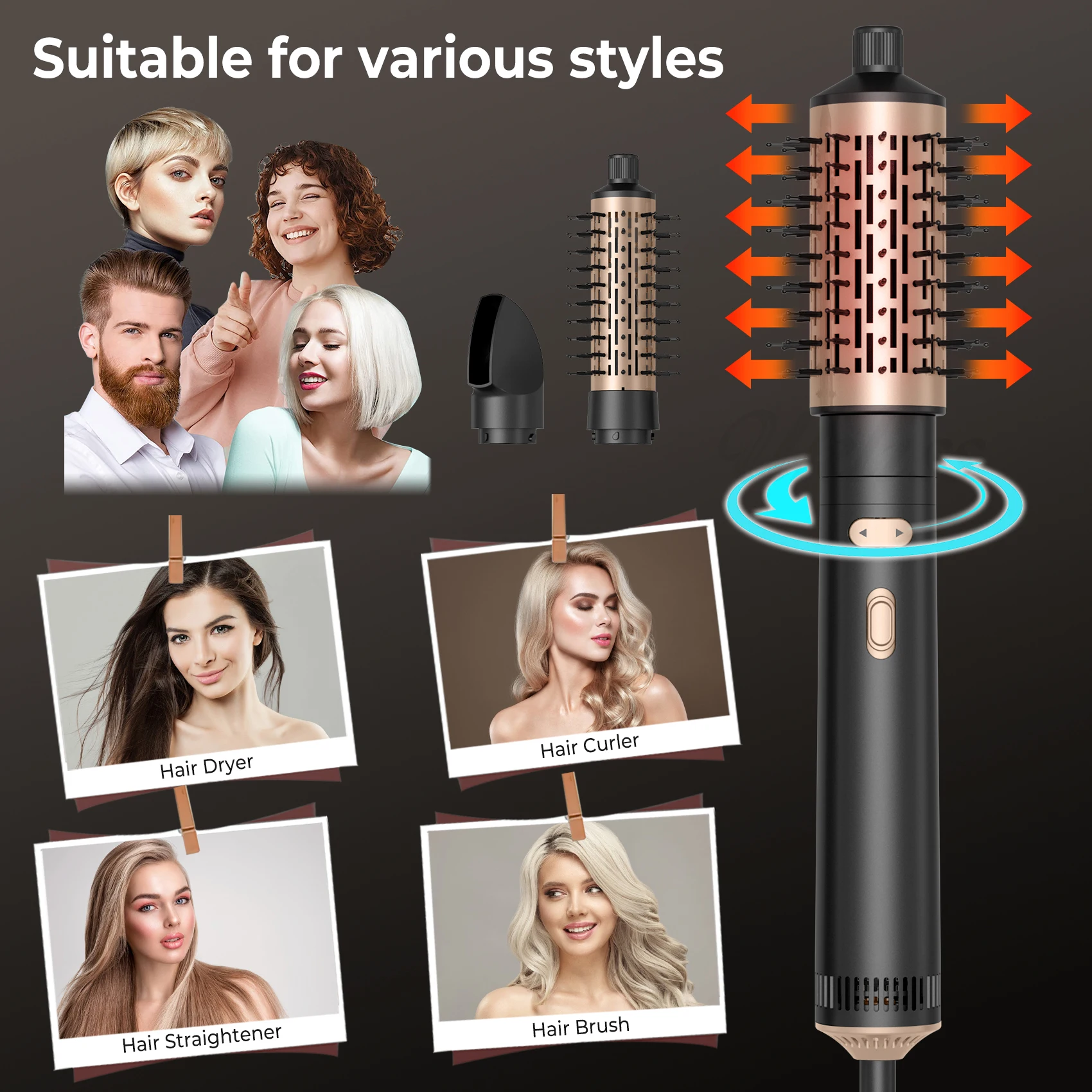 Automatic Rotating Hot Air Hair Brush With Auto Left and Right Function Curling Styler Hot Air Comb Rotary Hairdryer