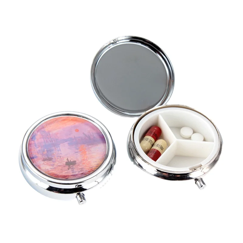 hot sales round metal pill box with epoxy logo circle universal metal box cosmetic case
