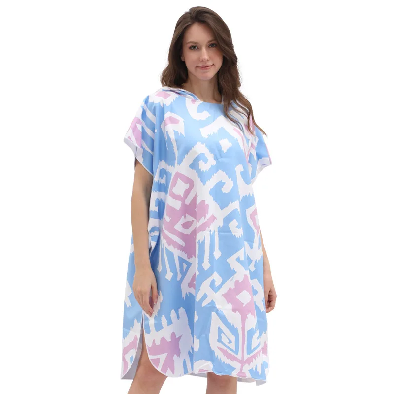 Heenlong Manufacturer Customized Sustainable Sublimation Quick Dry Microfiber Poncho Beach Towel for Kids or Adults