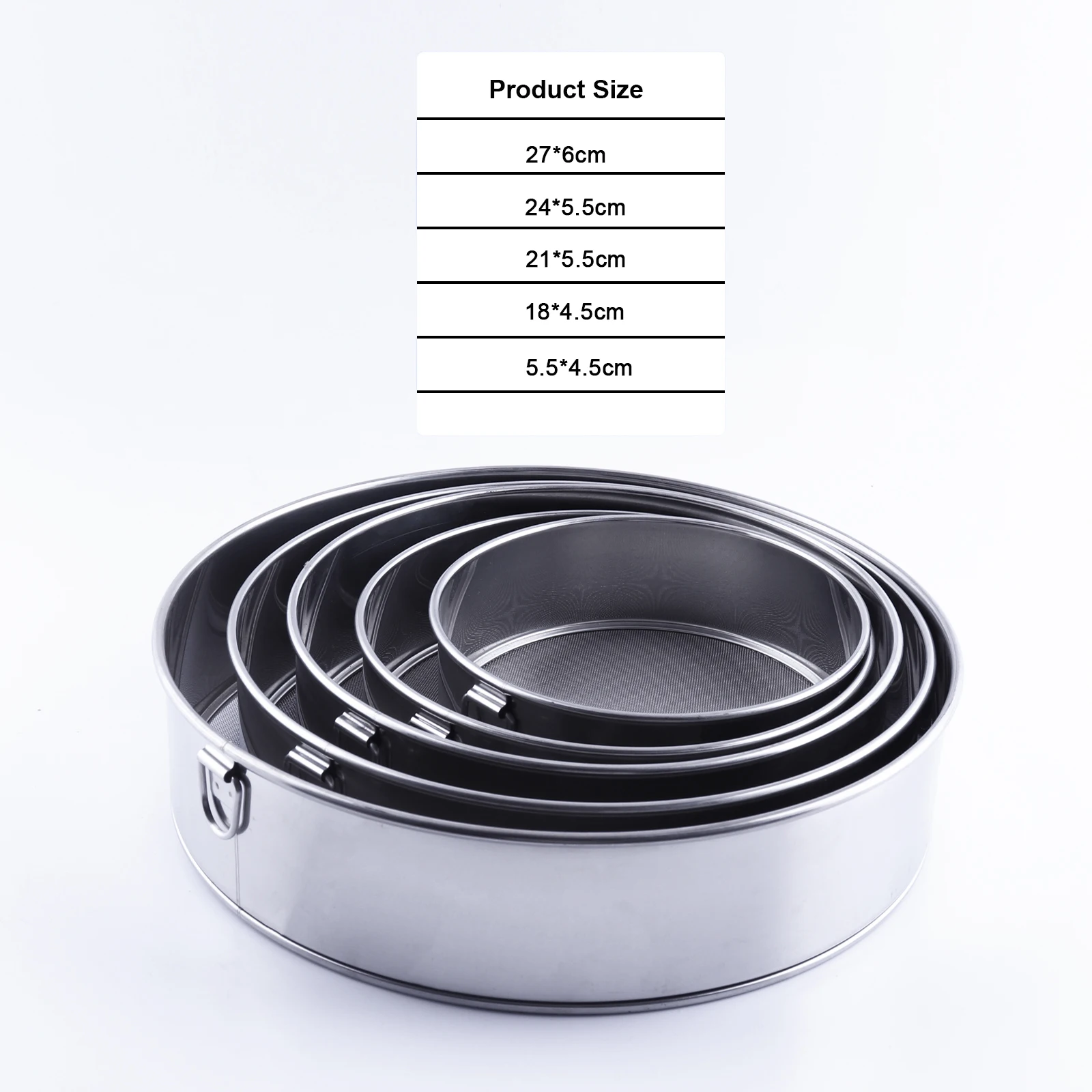 6 Pack Flour Sifter Stainless Steel Fine Mesh Strainers Flour Sieve 40 Mesh Round Sifter for Baking Cake Bread with hanging ring