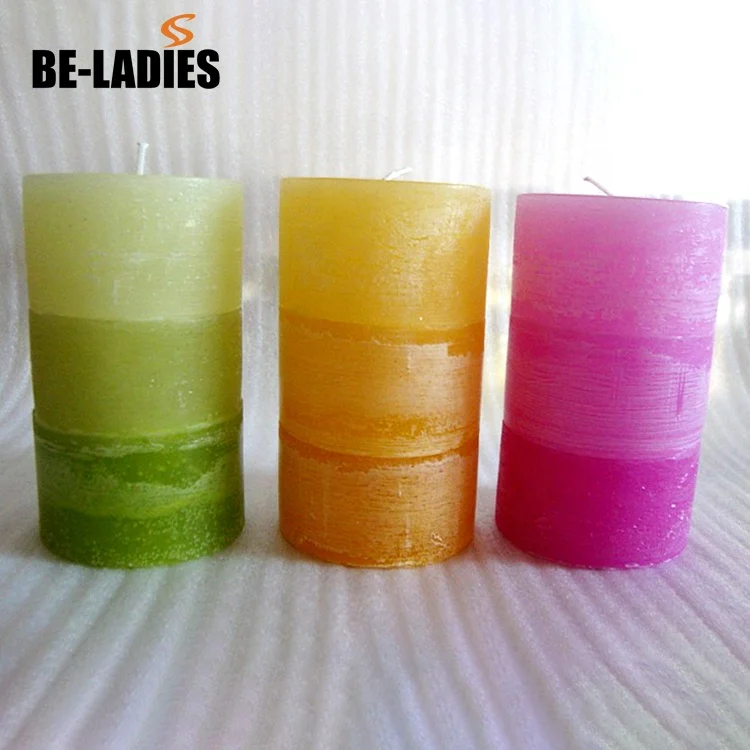 High end luxury fancy colorful handmade rustic fragrance oil paraffin wax pillar candle