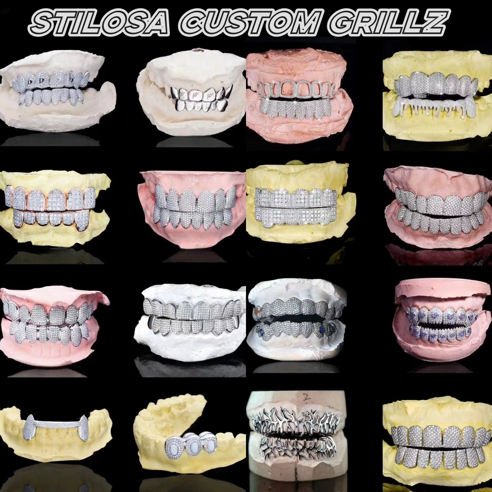 fashion jewelry 10K 14K 18K Custom Gold Teeth Grillz With Round Brilliant Cut  Hip Hop Moissanite Grillz