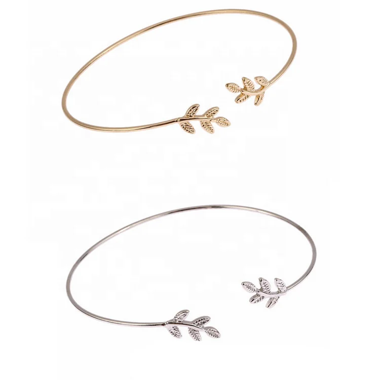 China Charming Women Accessories Silver Color Leaf Leaves Alloy Ladies Bangle Bracelet Armband