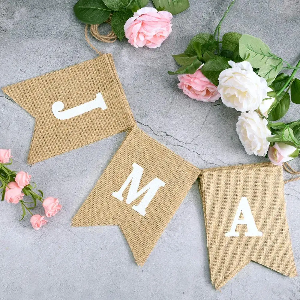 just Married Banner Burlap Wedding Banner Heart Patterns Romantic Wedding Decoration for Wedding Bridal Shower Engagement