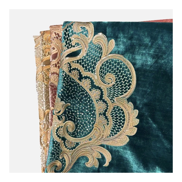 2021 Latest Curtain Designs Fabrics Tafetta Embroider Fabric Fashion Sofa Curtain Embroidery Velvet Fabric