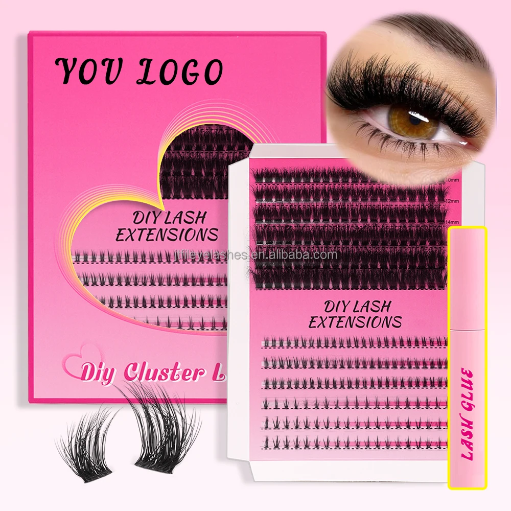 Wholesale Customized Segmented Eyelashes Cluster  Private Label 4 in 1 Mixed Sizes 8-16mm Diy Lash Extensions Cluster Lash Kit
