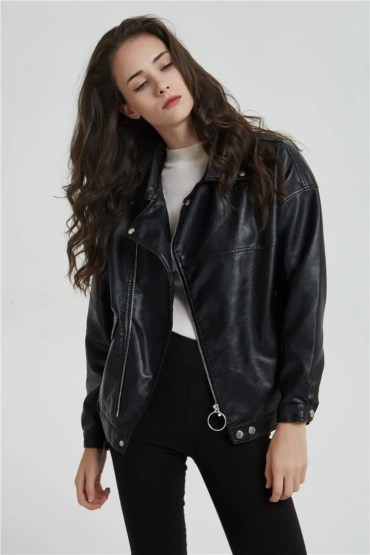 Высококачественные красивые Куртки из искусственной кожи с отложным воротником для девушек женские куртки