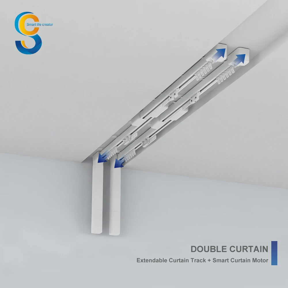 Rails Rods And Track Electric Smart Aluminum Ultra Thin Double Ceiling Mounted Rail For Curtain