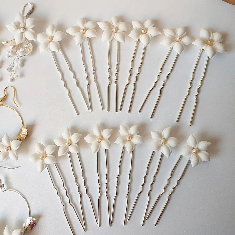 Bohemian Style Hair Pin Bridal Accessories Ceramic Flower Headpiece Wedding Jewelry Earring Hairpins