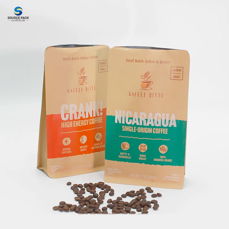 Custom Wholesale Flat Bottom Pouch Coffee Packaging Bags Coffee Bags With Valve and Zipper On the Top