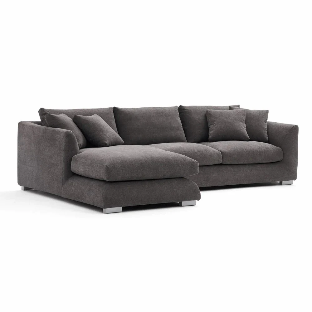 Modern L Shape Grey Velvet Fabric Modular Sectional Sofa for Living Room