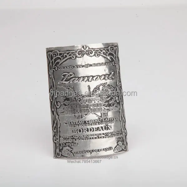 heart shaped metal wine labels,perfume brand sticker,antique adhesive metal logo tag