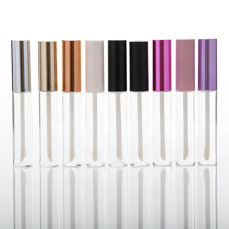 10ml Custom Logo  PET Cosmetic Packaging Matte Black Silver Gold Glitter Lip Gloss Container Tube with Brush Applicator in Stock